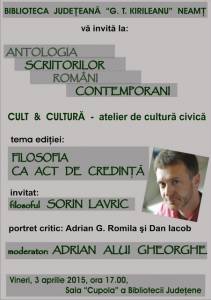 NEAMŢ: Filosoful Sorin Lavric la Biblioteca &#8222;Kirileanu&#8221;, ZCH NEWS - sursa ta de informații