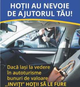 Poliţia combate furturile din maşini cu sloganuri: HOŢII AU NEVOIE DE AJUTORUL TĂU!, ZCH NEWS - sursa ta de informații