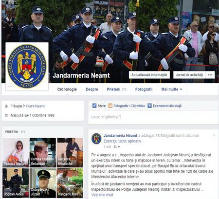 Jandarmeria Neamţ şi-a făcut pagină de Facebook
