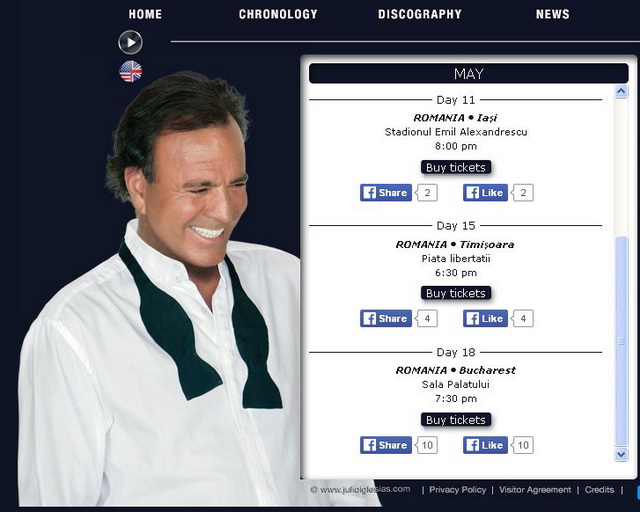 JULIO IGLESIAS, pe 11 mai, la Iaşi * Concerte şi la Timişoara şi Bucureşti