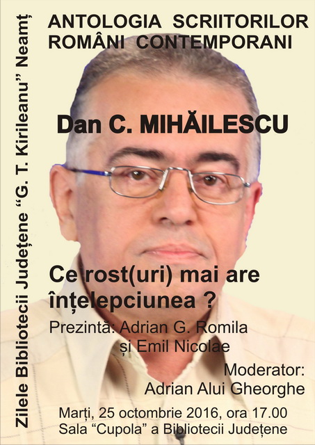 Dan C. Mihăilescu, la Zilele Bibliotecii Județene &#8222;G. T. Kirileanu&#8221;, ZCH NEWS - sursa ta de informații