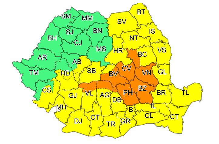 Cod de ploi abundente: portocaliu pentru Bacău, galben pentru restul Moldovei