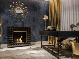 Șemineu negru într-un living modern