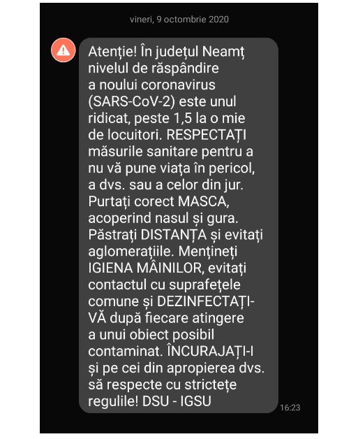 Atenționare RO ALERT! Mesajul transmis în Neamț, după depășirea ratei de 1,5 cazuri la mie, ZCH NEWS - sursa ta de informații