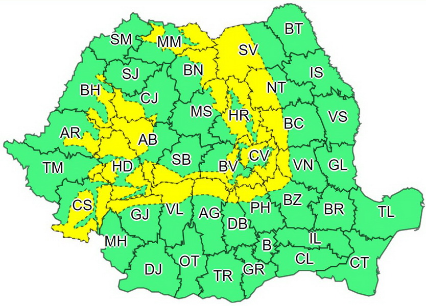COD GALBEN în Bacău, Neamţ şi Suceava &#8211; frig şi vânt puternic, ZCH NEWS - sursa ta de informații