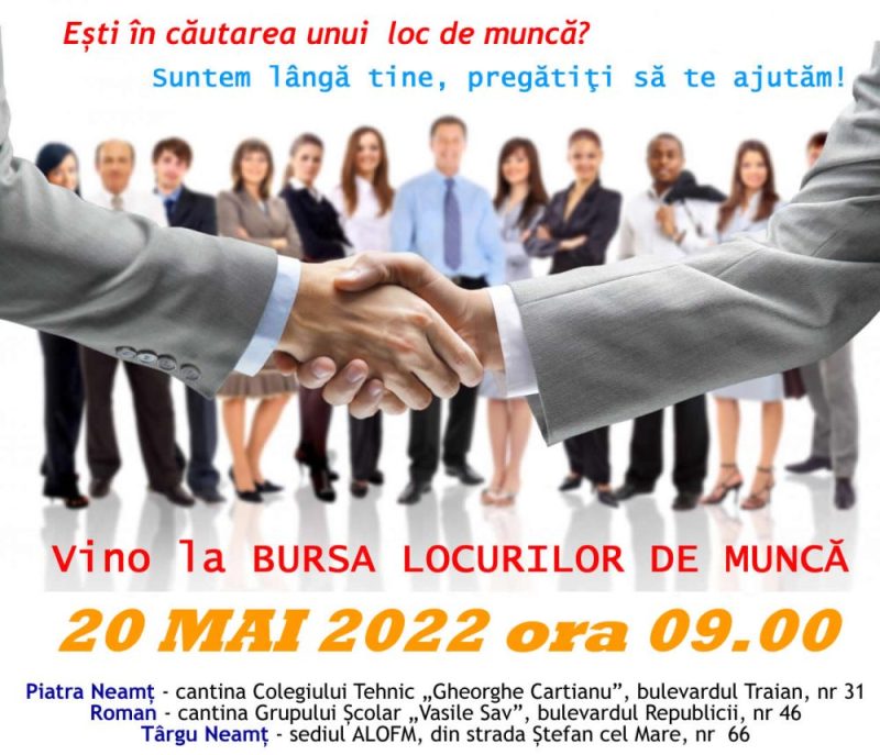 20 mai – Bursa generală a locurilor de muncă, ediție reluată în Neamț