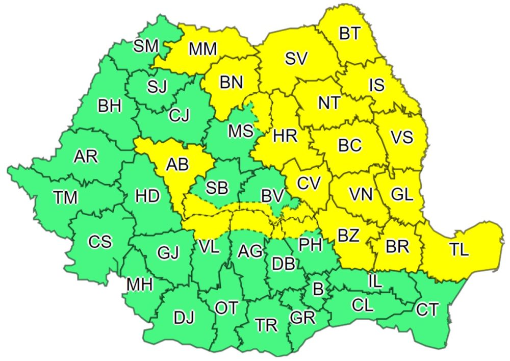 COD GALBEN Instabilitate atmosferică temporar accentuată în Regiunea Nord-Est