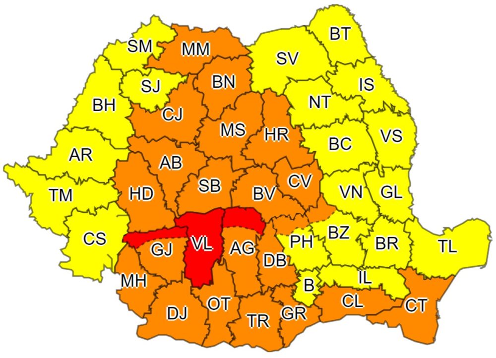 COD GALBEN Instabilitate atmosferică în Regiunea Nord-Est