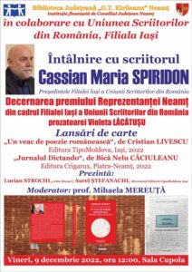 Întâlnire cu scriitorul Cassian Maria Spiridon, la Biblioteca Neamț, ZCH NEWS - sursa ta de informații