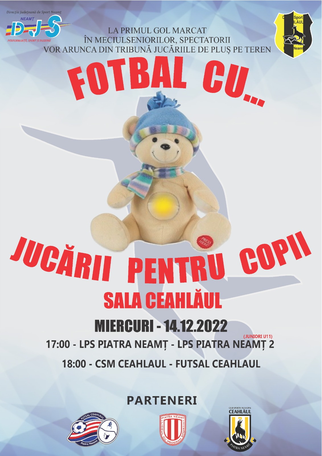 Fotbal cu&#8230; jucării pentru copii (14.12, ora 17:00, Sala Ceahlăul), ZCH NEWS - sursa ta de informații