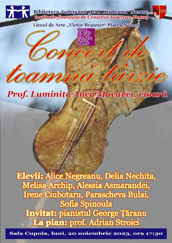 „Concert de toamnă târzie” la Biblioteca Județeană „G.T. Kirileanu” din Piatra Neamț, ZCH NEWS - sursa ta de informații