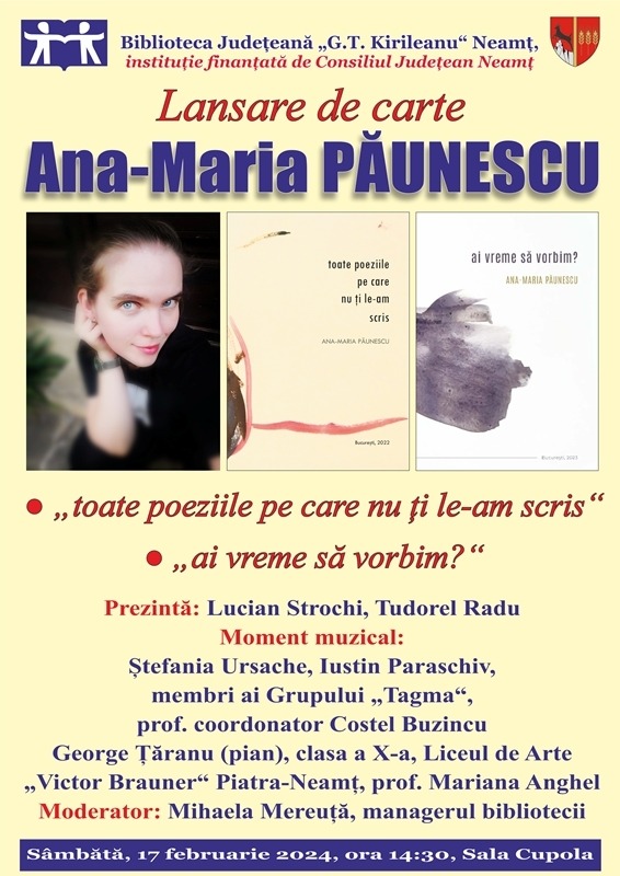 Ana-Maria Păunescu, lansare de carte la Piatra Neamţ, ZCH NEWS - sursa ta de informații