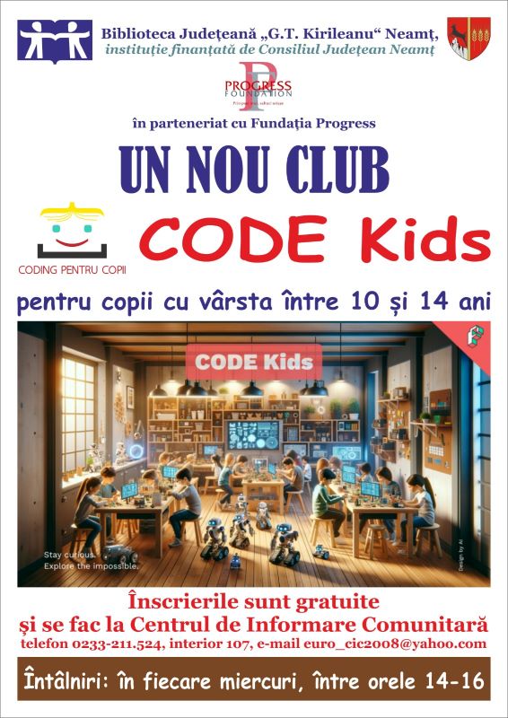 Un nou club CODE Kids, la Biblioteca „G.T. Kirileanu”, ZCH NEWS - sursa ta de informații