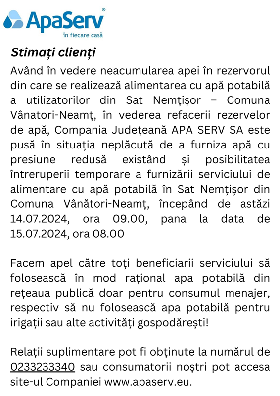 Nemtisor VanatoriNt .14.07.2024