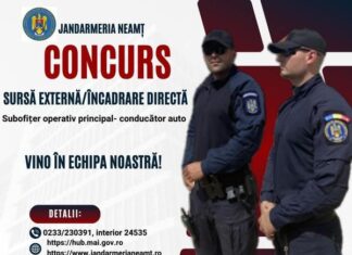 concurs angajare din sursă externă jandarmeria neamt