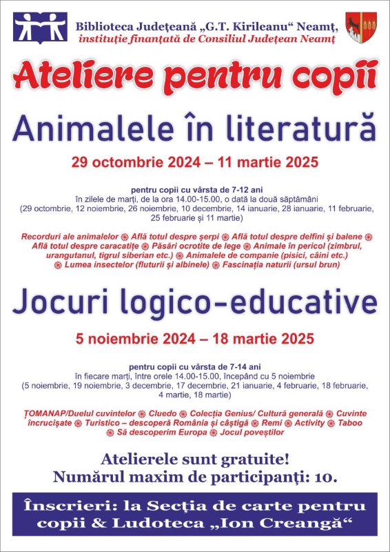 Ateliere pentru copii la Biblioteca Neamț