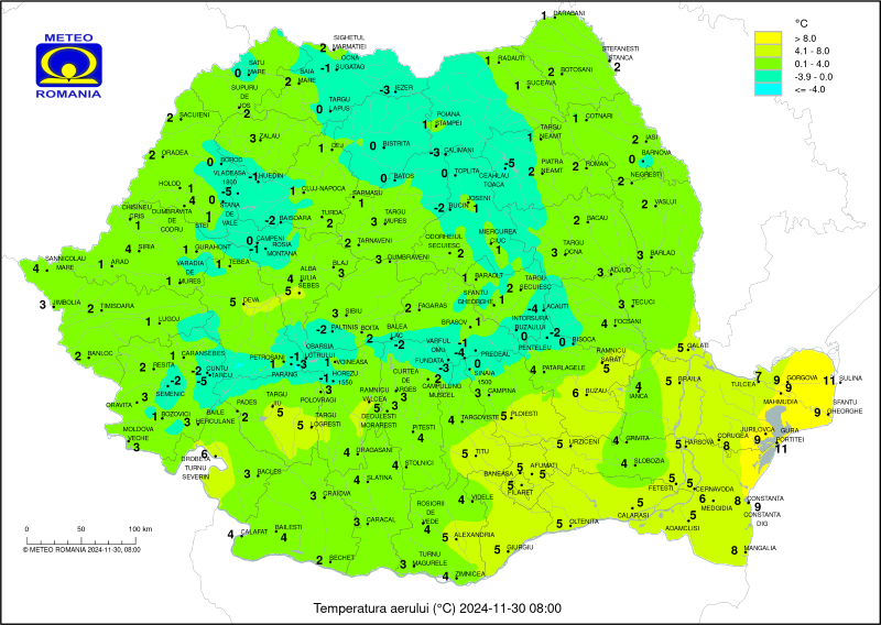 Vreme rece și precipitații mixte în regiunea de Nord-Est a țării