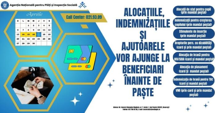 Alocațiile, indemnizațiile și ajutoarele vor fi achitate înainte de Paște Alocațiile, indemnizațiile și ajutoarele vor fi achitate înainte de Paște