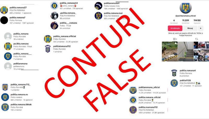 Conturi false de TikTok cu însemnele Poliției, eliminate de MAI