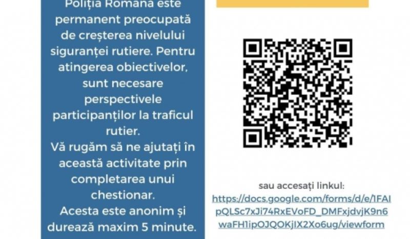 Poliția Neamț a lansat un chestionar online pentru creșterea siguranței rutiere