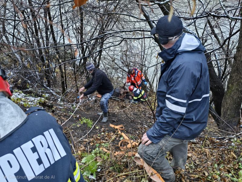 FOTO. Bărbat salvat după ce a căzut într-o râpă