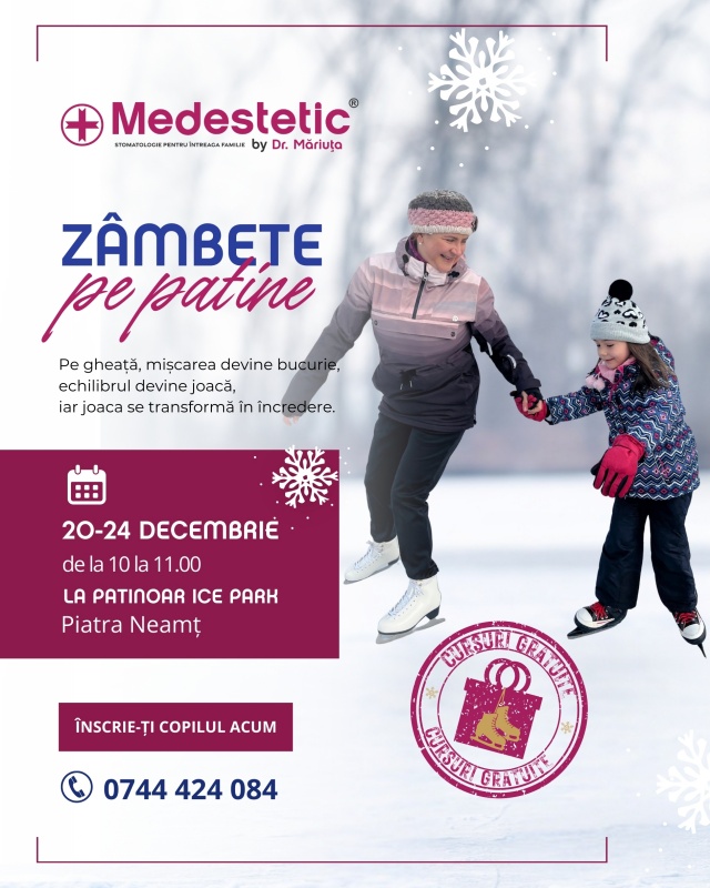 Zâmbete pe patine: cursuri de patinaj pentru copii, oferite în dar de Dr. Isabela Măriuța