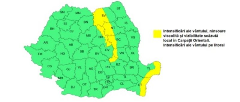 Vreme severă în nord-estul țării. Viscol și vânt puternic în județele Suceava, Neamț și Bacău