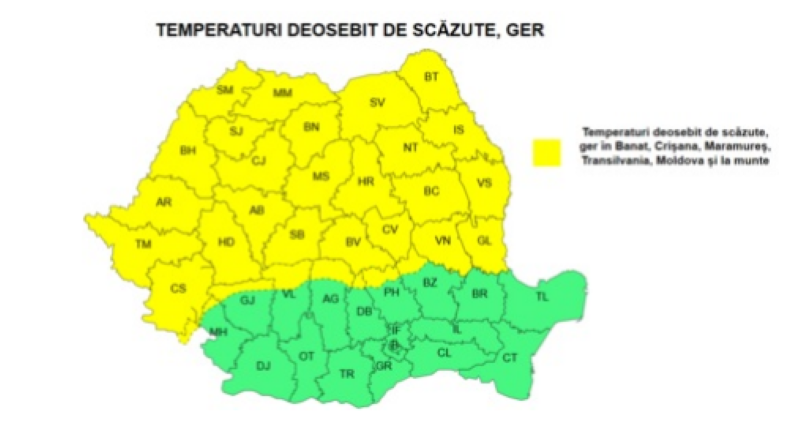 ANM anunță ger sever și ninsori în nord-estul României. Mai multe județe sub atenționare meteo
