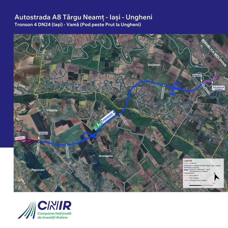 CNIR: Opt oferte pentru ultimul tronson al A8 până la Ungheni. Include 5 km de autostradă în Republica Moldova, finanțare SEIF