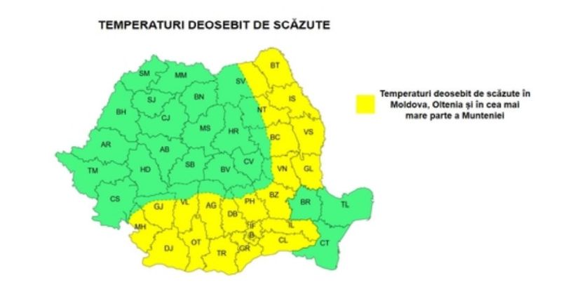 Vreme extrem de rece în nord-estul țării. ANM a emis cod galben