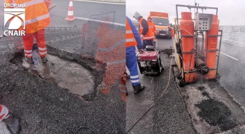 Foto/video. Reparații cu tehnologia IR (infraroșu) pe Varianta Ocolitoare Bacău (A7)