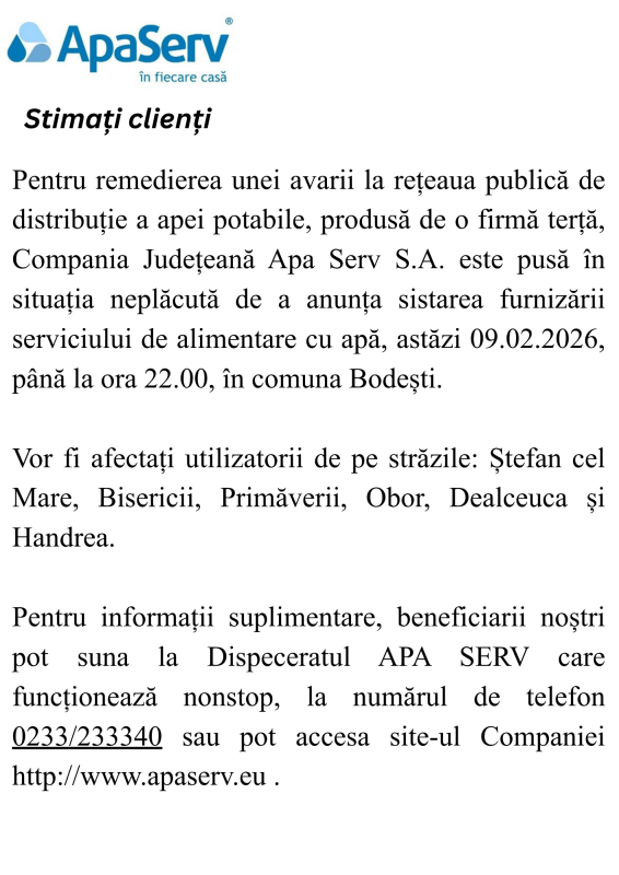 Anunțuri APA SERV 2026