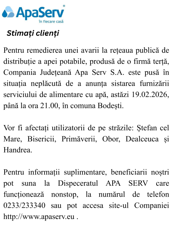 Anunțuri APA SERV 2026