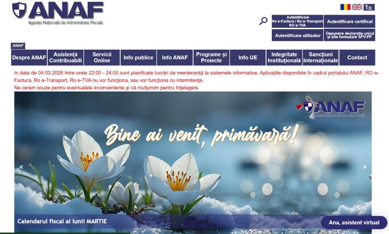 Atenție. Lucrări de mentenanță la sistemul informatic ANAF pe 4 martie