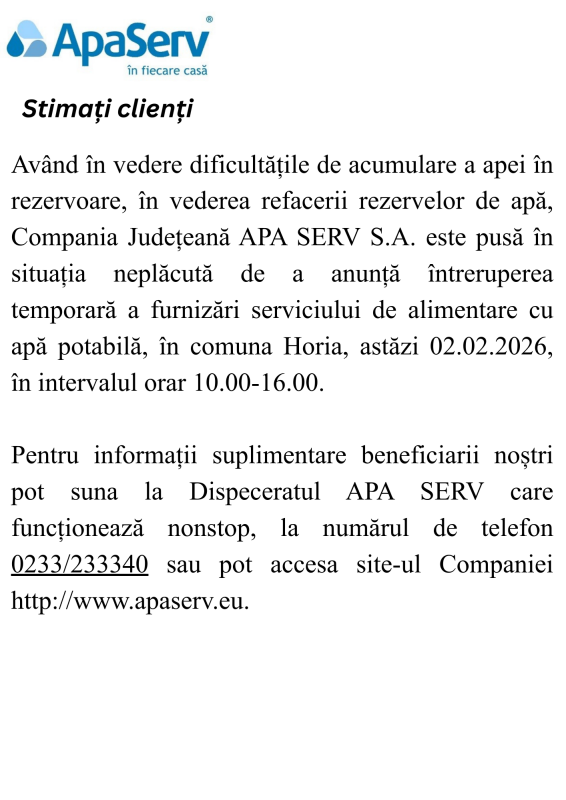 Anunțuri APA SERV 2026