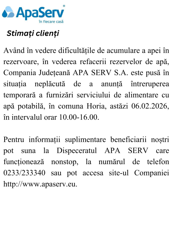 Anunțuri APA SERV 2026