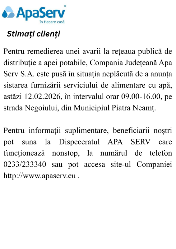 Anunțuri APA SERV 2026