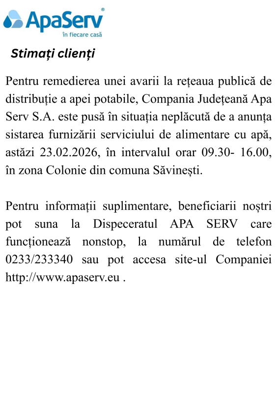 Anunțuri APA SERV 2026