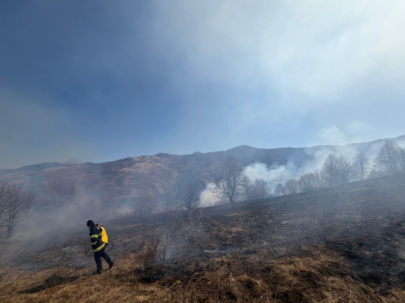Video – foto. Cinci ore de intervenție pe 15 hectare. Un bărbat a suferit arsuri după… curățenia de primăvară