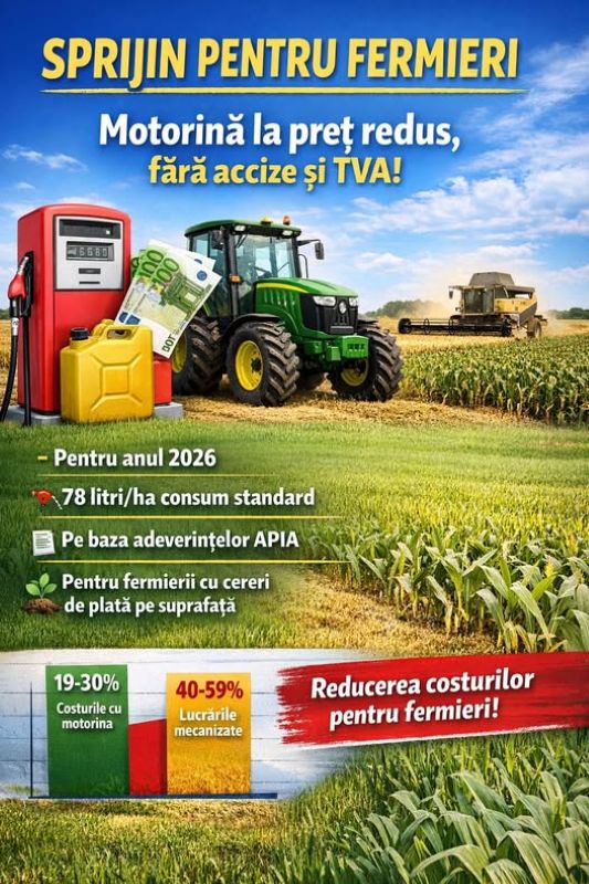 Veste bună pentru fermieri. Motorină fără accize și TVA în 2026