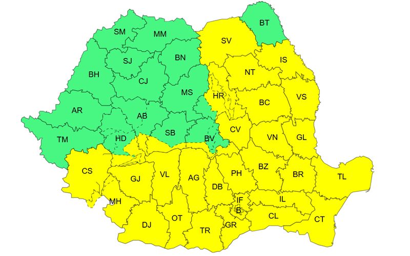 COD GALBEN Ploi și ninsori la munte în Regiunea de Nord -Est, până luni!