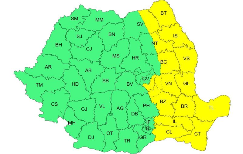 Informare meteo de precipitații și vânt în toată țara