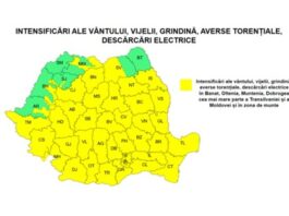 Avertizare cod galben de vreme severă. Meteorologii anunță vijelii, averse torențiale, grindină și posibile ninsori la munte