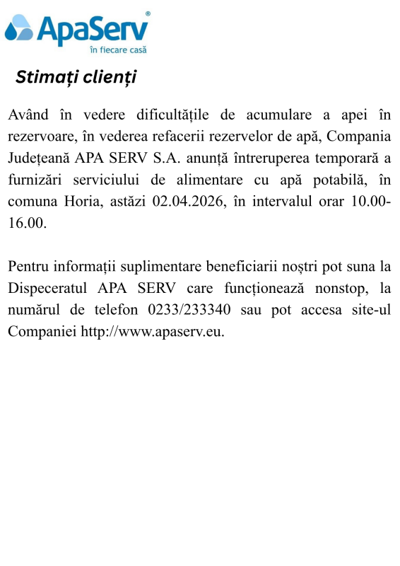 Anunțuri APA SERV 2026