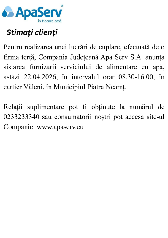 Anunțuri APA SERV 2026