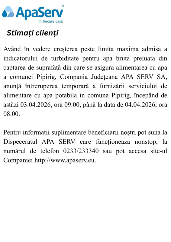 Anunțuri APA SERV 2026