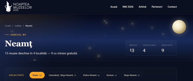 13 unități de cultură din Neamț participante la Noaptea Muzeelor 2026 1 13 unități de cultură din Neamț participante la Noaptea Muzeelor 2026