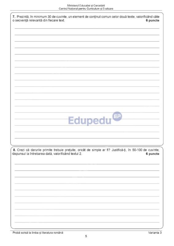 Subiectele la Evaluarea Națională - proba la Limba și Literatura Română 4 Subiectele la Evaluarea Națională - proba la Limba și Literatura Română