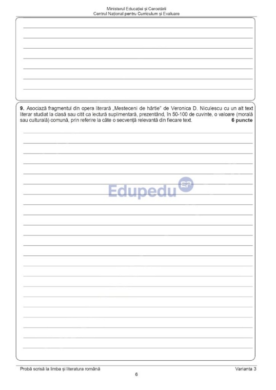 Subiectele la Evaluarea Națională - proba la Limba și Literatura Română 5 Subiectele la Evaluarea Națională - proba la Limba și Literatura Română