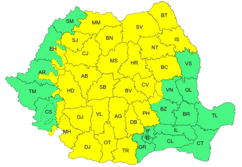 Cod galben de furtună pentru regiunea Nord Est